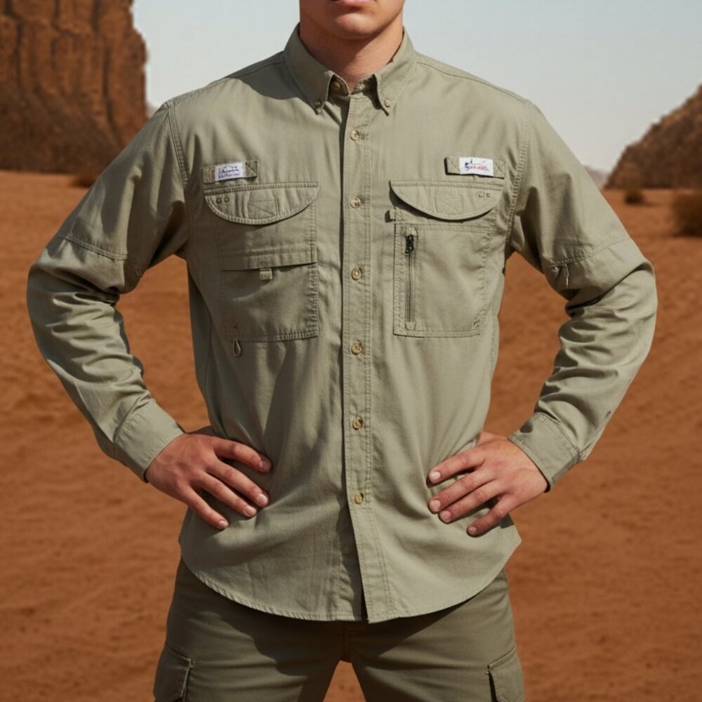 World Wide Sportsman Olive Green Button Down Long Sleeve Shirt SZ M(ID107)